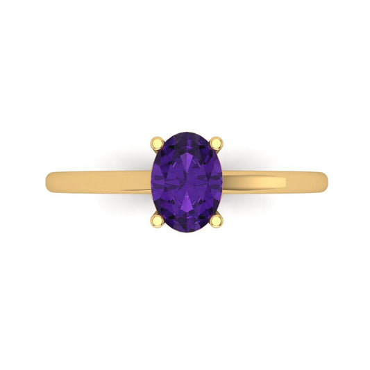 1 cttw Natural Amethyst Solitaire  Engagement Ring - Solid Yellow Gold (VVS1, Oval Cut,7x5mm)