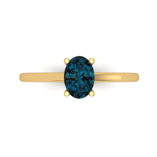 1 cttw Natural London Blue Topaz Solitaire  Engagement Ring - Solid Yellow Gold (VVS1, Oval Cut,7x5mm)