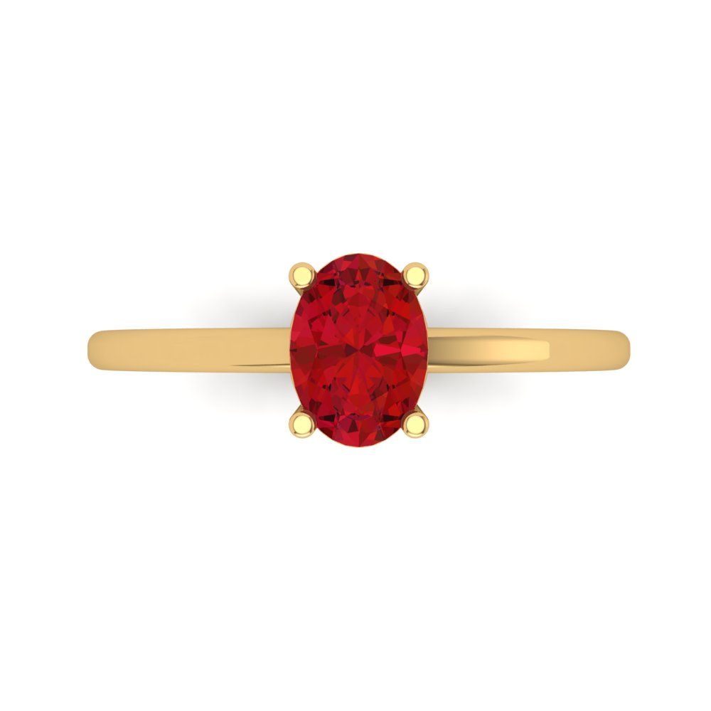 1 cttw Simulated Ruby Solitaire  Engagement Ring - Solid Yellow Gold (VVS1, Oval Cut,7x5mm)