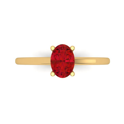 1 cttw Simulated Ruby Solitaire  Engagement Ring - Solid Yellow Gold (VVS1, Oval Cut,7x5mm)