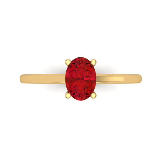 1 cttw Simulated Ruby Solitaire  Engagement Ring - Solid Yellow Gold (VVS1, Oval Cut,7x5mm)