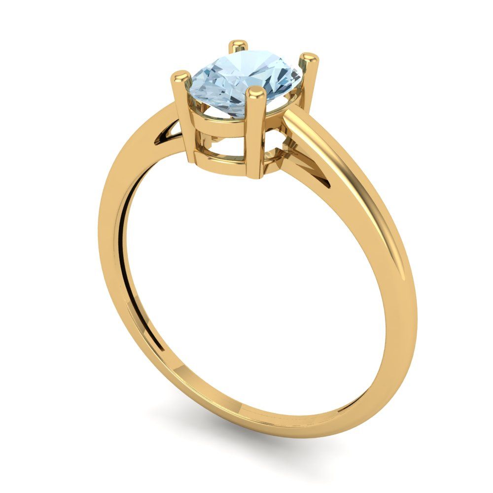 1 cttw Natural Aquamarine Solitaire  Engagement Ring - Solid Gold (Oval Cut,7x5mm)