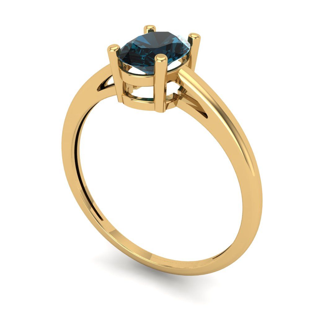 1 cttw Natural London Blue Topaz Solitaire  Engagement Ring - Solid Gold (Oval Cut,7x5mm)