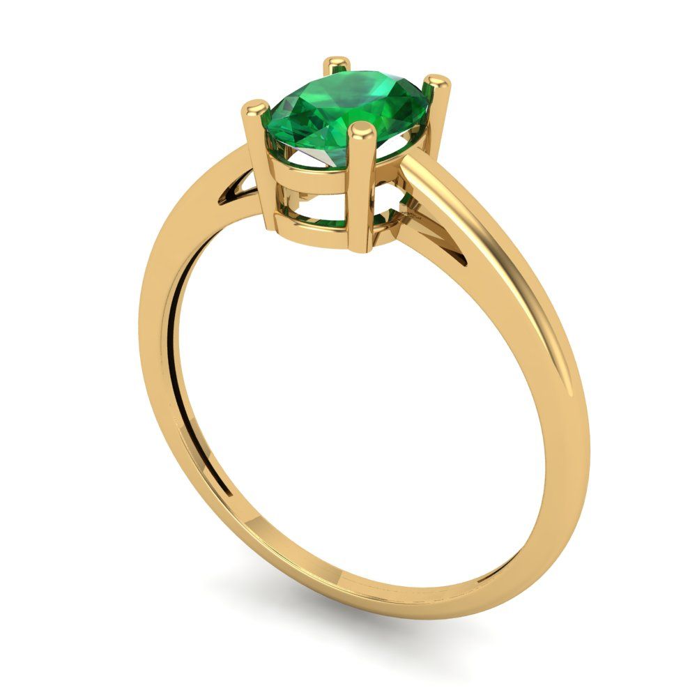1 cttw Simulated Emerald Solitaire  Engagement Ring - Solid Gold (Oval Cut,7x5mm)