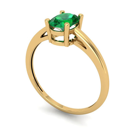 1 cttw Simulated Emerald Solitaire  Engagement Ring - Solid Gold (Oval Cut,7x5mm)