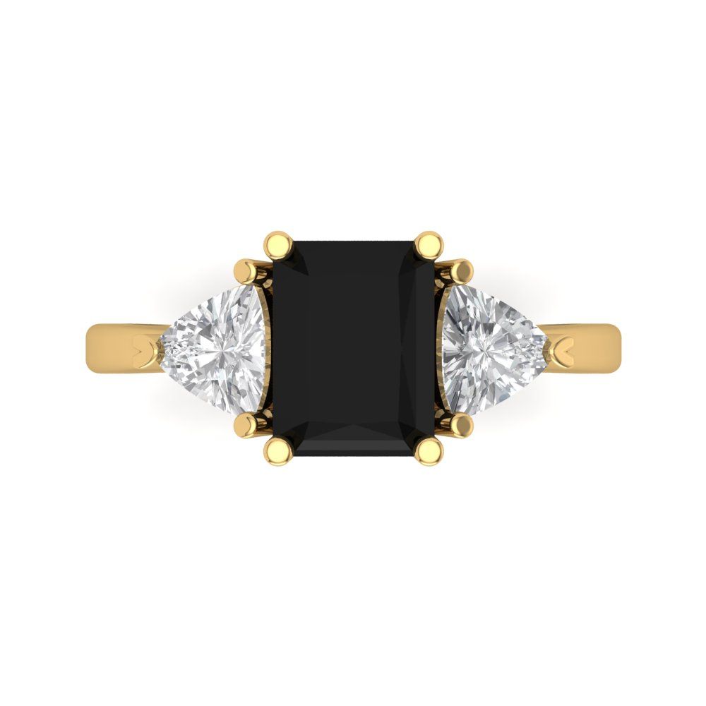2.82 cttw Natural Onyx Three-Stone Engagement Ring - Solid Gold (Emerald Cut,8x6mm)