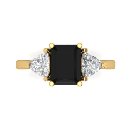 2.82 cttw Natural Onyx Three-Stone Engagement Ring - Solid Gold (Emerald Cut,8x6mm)