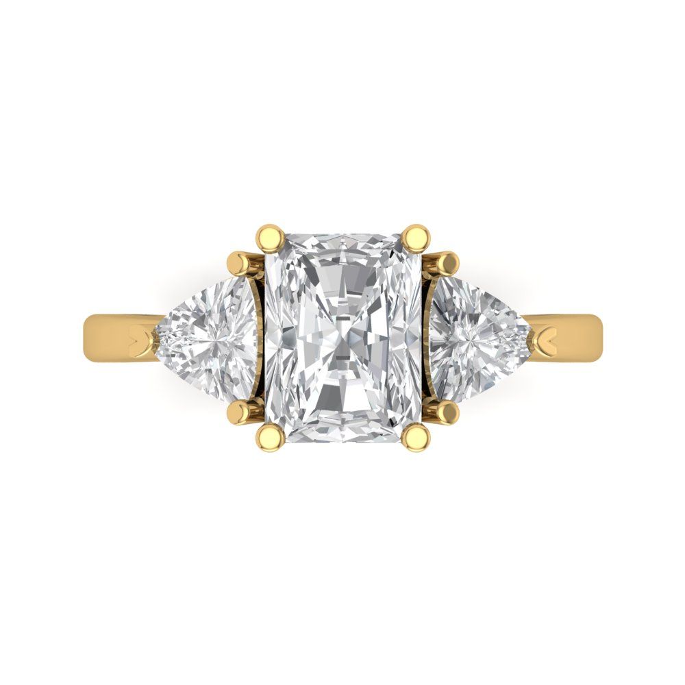 2.82 cttw White Sapphire Three-Stone Engagement Ring - Solid Gold (Emerald Cut,8x6mm)