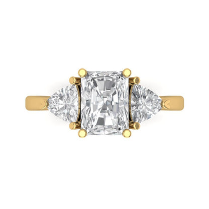2.82 cttw White Sapphire Three-Stone Engagement Ring - Solid Gold (Emerald Cut,8x6mm)