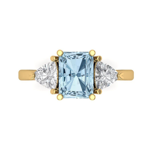 2.82 cttw Zirconia Simulated Blue Diamond Three-Stone Engagement Ring - Solid Yellow Gold (VVS1, Emerald Cut,8x6mm)