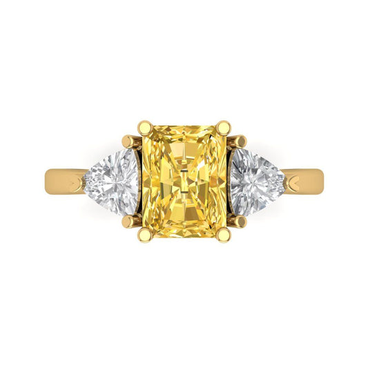 2.82 cttw Zirconia Simulated Yellow Diamond Three-Stone Engagement Ring - Solid Yellow Gold (VVS1, Emerald Cut,8x6mm)