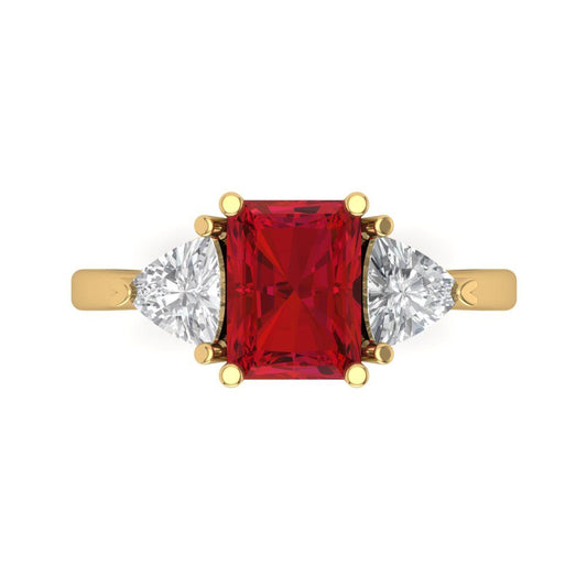 2.82 cttw Simulated Ruby Three-Stone Engagement Ring - Solid Yellow Gold (VVS1, Emerald Cut,8x6mm)