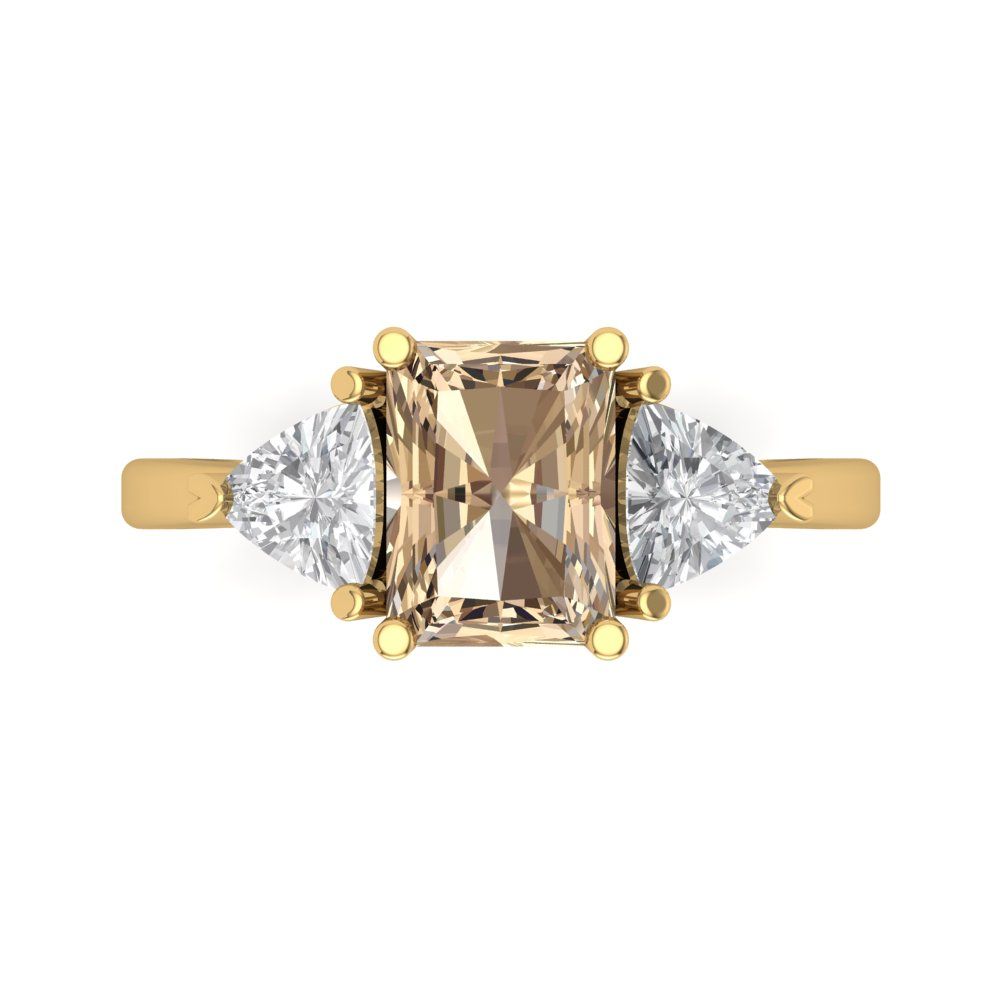 2.82 cttw Yellow Moissanite Three-Stone Engagement Ring - Solid Gold (Emerald Cut,8x6mm)