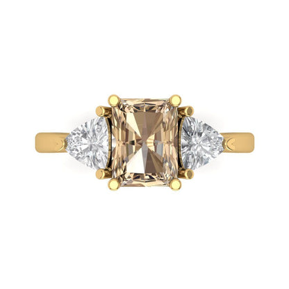 2.82 cttw Yellow Moissanite Three-Stone Engagement Ring - Solid Gold (Emerald Cut,8x6mm)