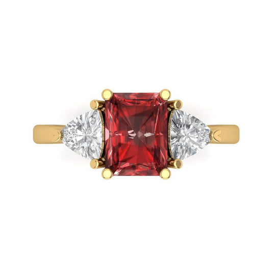2.82 cttw Natural Garnet Three-Stone Engagement Ring - Solid Yellow Gold (VVS1, Emerald Cut,8x6mm)