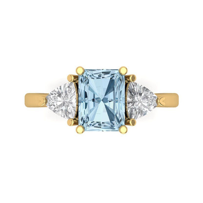 2.82 cttw Natural Sky Blue Topaz Three-Stone Engagement Ring - Solid Gold (Emerald Cut,8x6mm)
