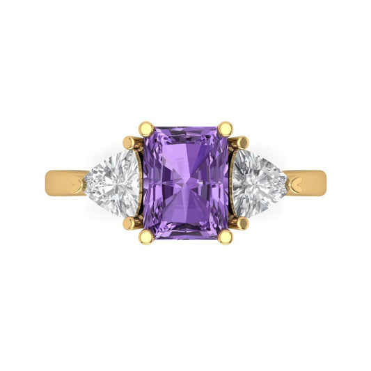 2.82 cttw Simulated Alexandrite Three-Stone Engagement Ring - Solid Yellow Gold (VVS1, Emerald Cut,8x6mm)