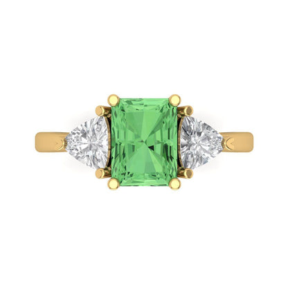 2.82 cttw Zirconia Simulated Green Diamond Three-Stone Engagement Ring - Solid Gold (VVS1, Emerald Cut,8x6mm)