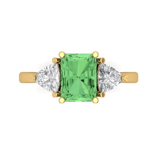2.82 cttw Zirconia Simulated Green Diamond Three-Stone Engagement Ring - Solid Yellow Gold (VVS1, Emerald Cut,8x6mm)