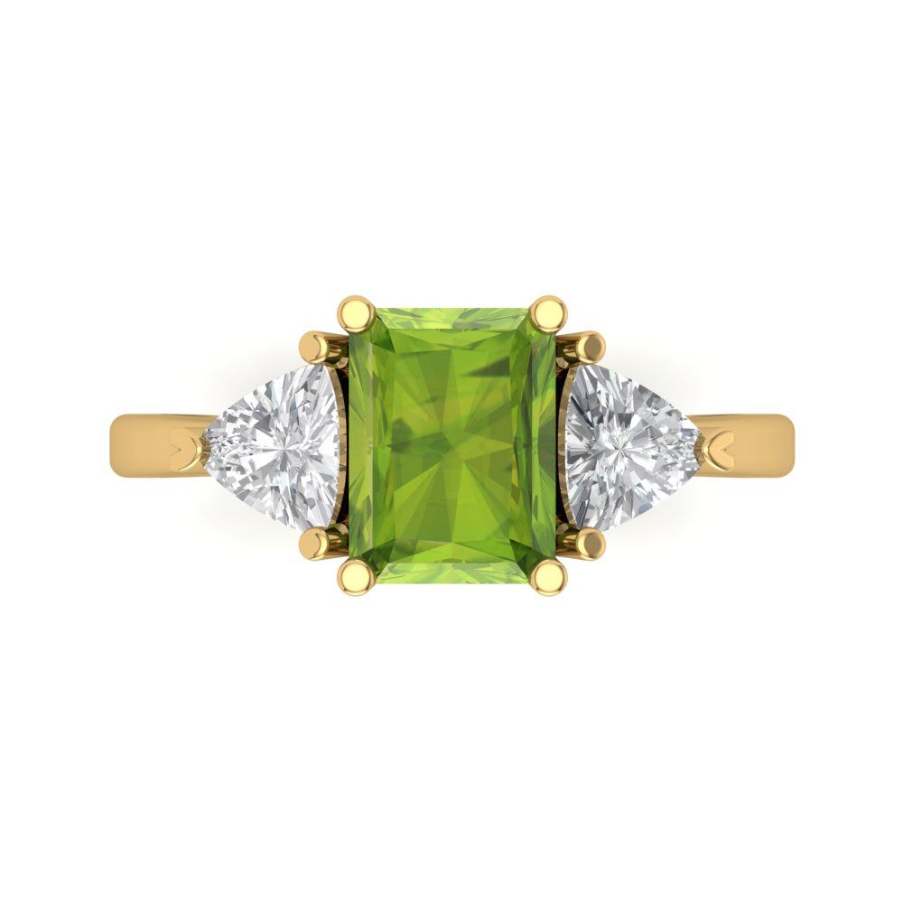 2.82 cttw Natural Peridot Three-Stone Engagement Ring - Solid Gold (Emerald Cut,8x6mm)