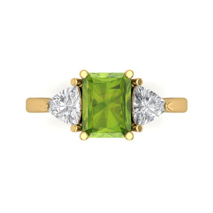 2.82 cttw Natural Peridot Three-Stone Engagement Ring - Solid Gold (Emerald Cut,8x6mm)