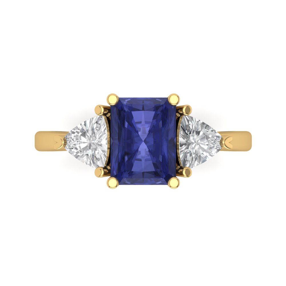 2.82 cttw Simulated Tanzanite Three-Stone Engagement Ring - Solid Gold (Emerald Cut,8x6mm)