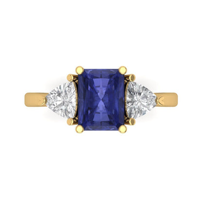 2.82 cttw Simulated Tanzanite Three-Stone Engagement Ring - Solid Gold (Emerald Cut,8x6mm)