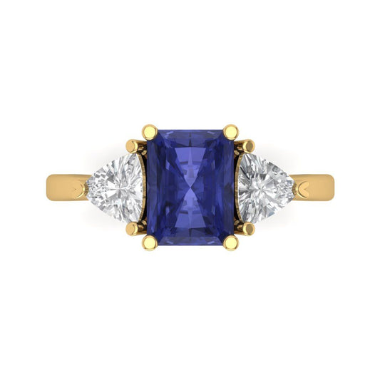 2.82 cttw Simulated Tanzanite Three-Stone Engagement Ring - Solid Yellow Gold (VVS1, Emerald Cut,8x6mm)
