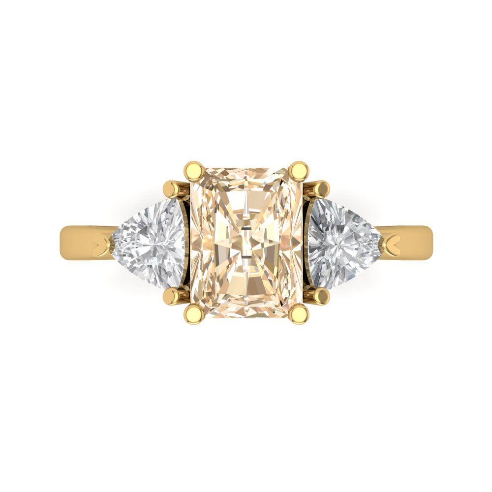 2.82 cttw Natural Morganite Three-Stone Engagement Ring - Solid Gold (Emerald Cut,8x6mm)