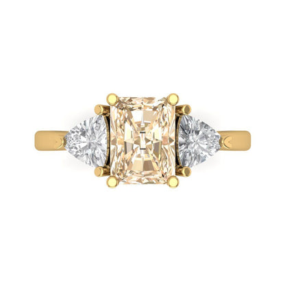 2.82 cttw Natural Morganite Three-Stone Engagement Ring - Solid Gold (Emerald Cut,8x6mm)