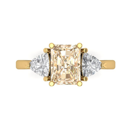 2.82 cttw Natural Morganite Three-Stone Engagement Ring - Solid Yellow Gold (VVS1, Emerald Cut,8x6mm)