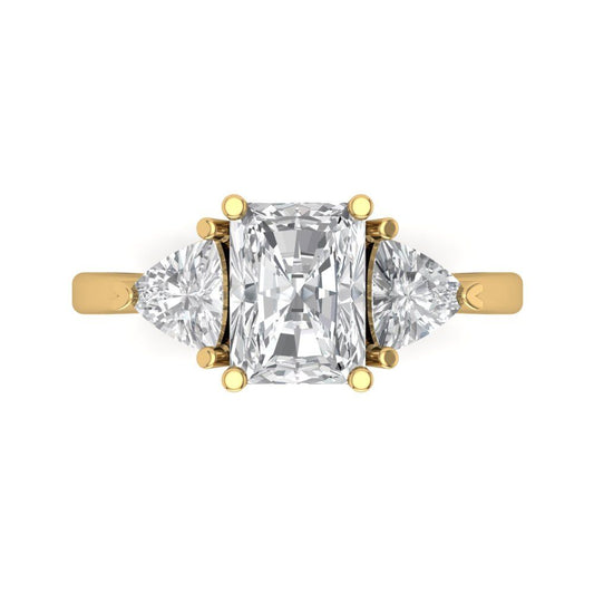 2.82 cttw Moissanite Three-Stone Engagement Ring - Solid Yellow Gold (VVS1, Emerald Cut,8x6mm)