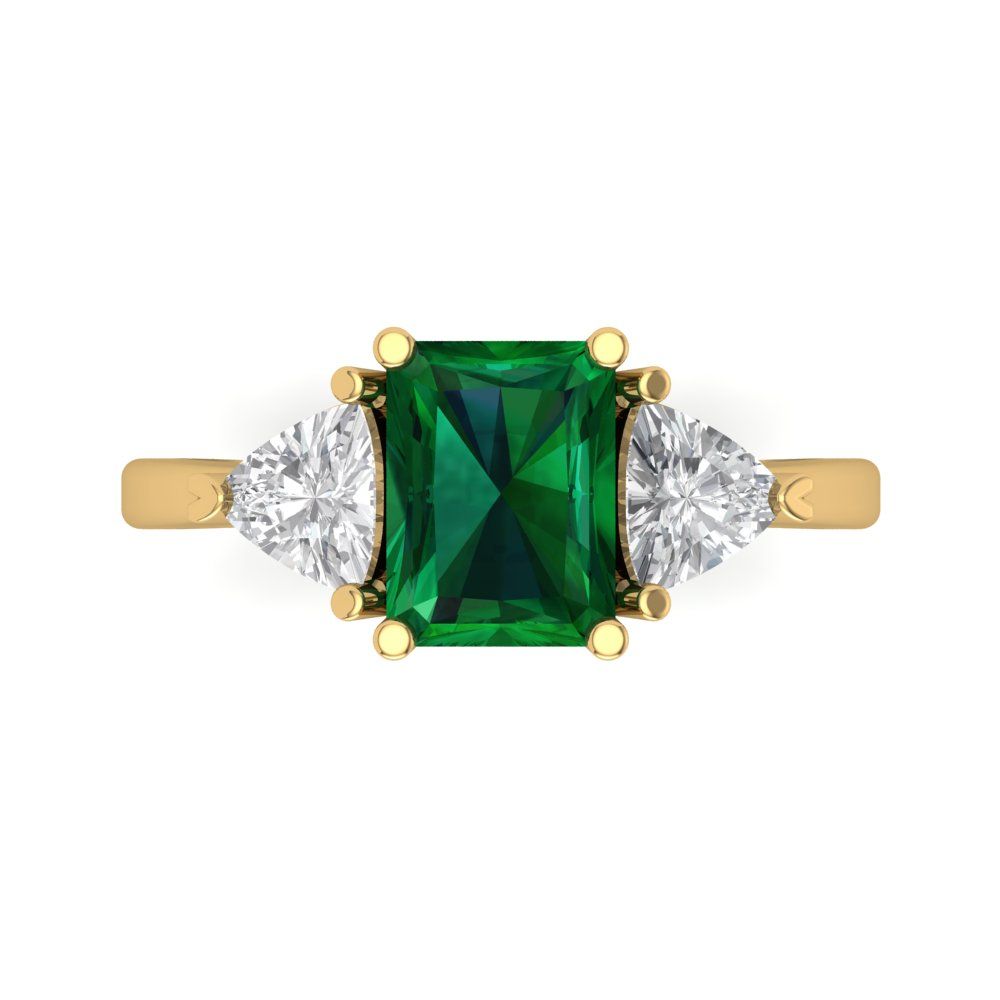 2.82 cttw Simulated Emerald Three-Stone Engagement Ring - Solid Gold (Emerald Cut,8x6mm)