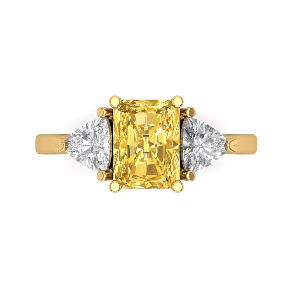 2.82 cttw Natural Citrine Three-Stone Engagement Ring - Solid Gold (Emerald Cut,8x6mm)