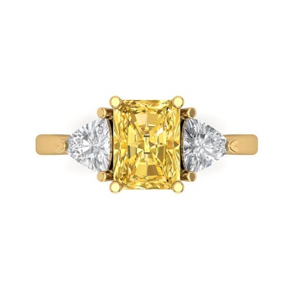 2.82 cttw Natural Citrine Three-Stone Engagement Ring - Solid Gold (Emerald Cut,8x6mm)