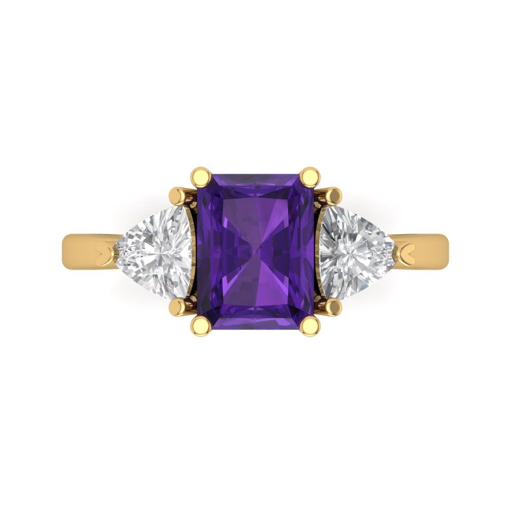 2.82 cttw Natural Amethyst Three-Stone Engagement Ring - Solid Gold (Emerald Cut,8x6mm)