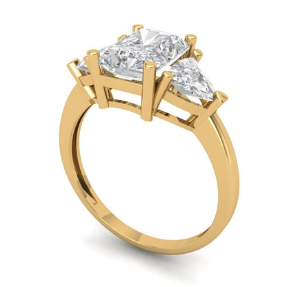 2.82 cttw White Sapphire Three-Stone Engagement Ring - Solid Gold (Emerald Cut,8x6mm)