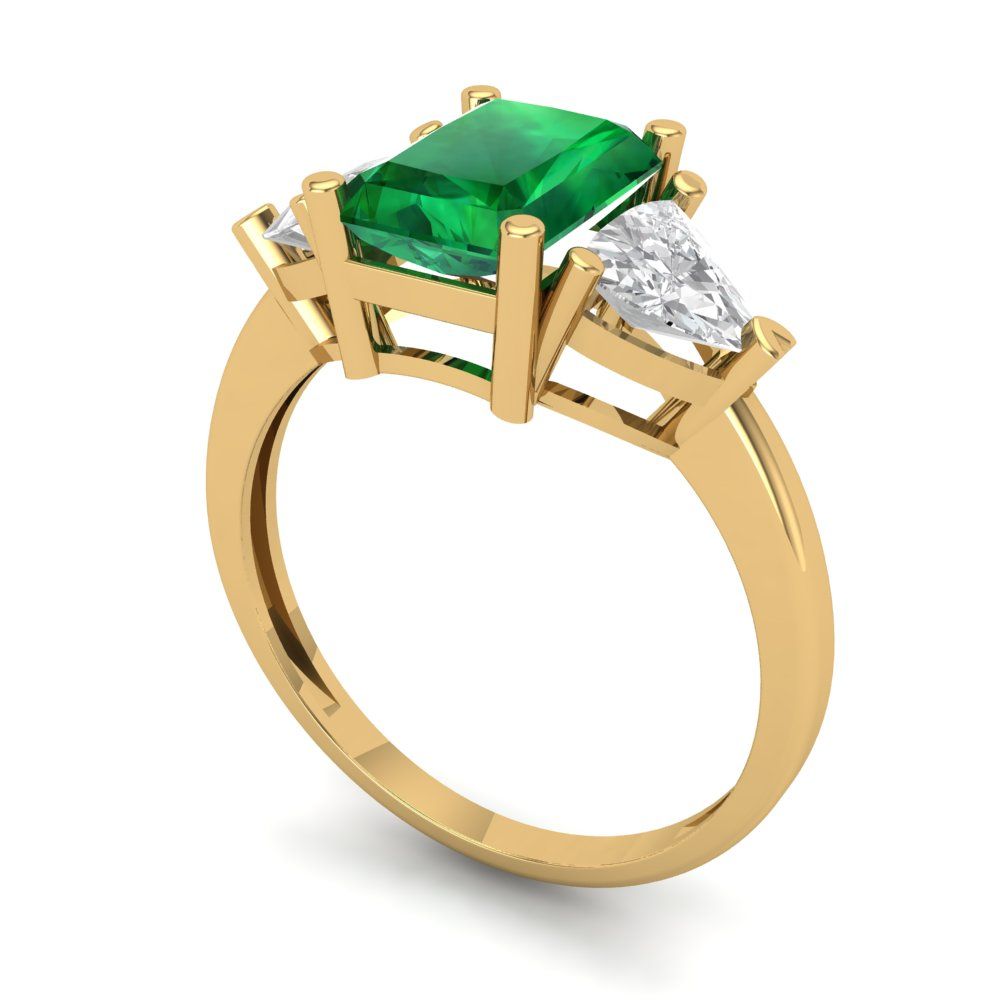 2.82 cttw Simulated Emerald Three-Stone Engagement Ring - Solid Gold (Emerald Cut,8x6mm)