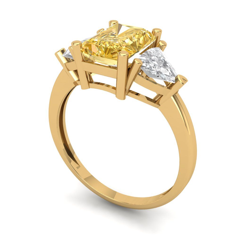 2.82 cttw Natural Citrine Three-Stone Engagement Ring - Solid Gold (Emerald Cut,8x6mm)