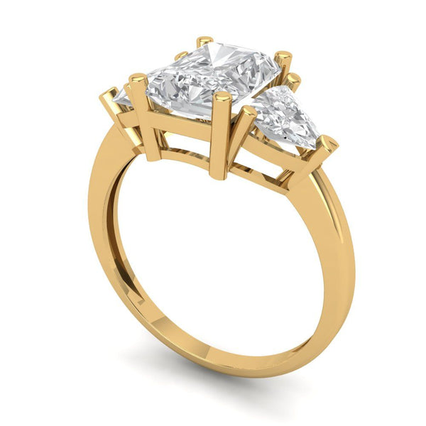 2.82ct Brilliant Emerald Cut Clear Simulated Diamond Stone Yellow Gold Three-Stone Ring
