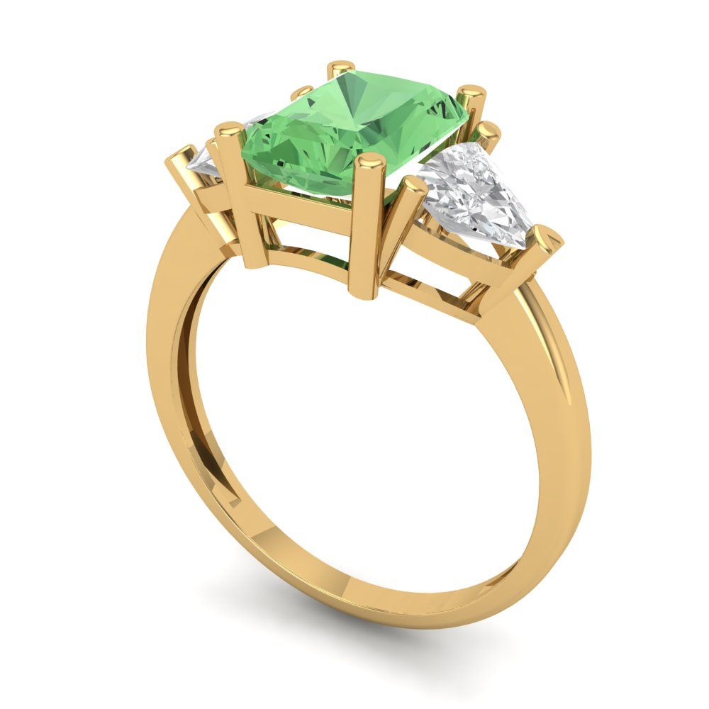2.82 cttw Zirconia Simulated Green Diamond Three-Stone Engagement Ring - Solid Gold (VVS1, Emerald Cut,8x6mm)
