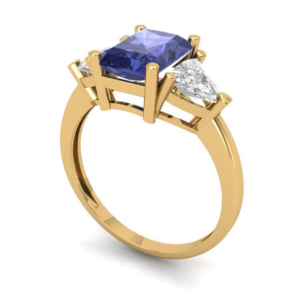 2.82 cttw Simulated Tanzanite Three-Stone Engagement Ring - Solid Gold (Emerald Cut,8x6mm)