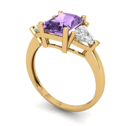 2.82 cttw Simulated Alexandrite Three-Stone Engagement Ring - Solid Gold (Emerald Cut,8x6mm)
