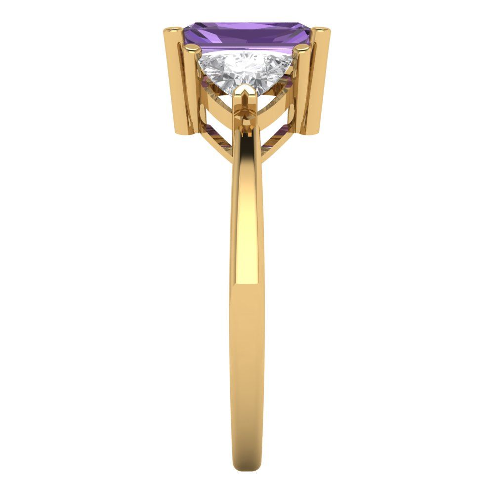 2.82 cttw Simulated Alexandrite Three-Stone Engagement Ring - Solid Gold (Emerald Cut,8x6mm)