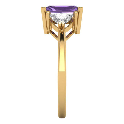 2.82 cttw Simulated Alexandrite Three-Stone Engagement Ring - Solid Gold (Emerald Cut,8x6mm)