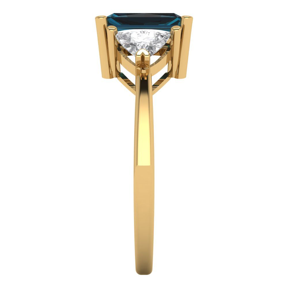 2.82 cttw Natural London Blue Topaz Three-Stone Engagement Ring - Solid Gold (Emerald Cut,8x6mm)