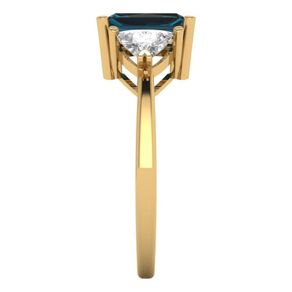 2.82 cttw Natural London Blue Topaz Three-Stone Engagement Ring - Solid Gold (Emerald Cut,8x6mm)