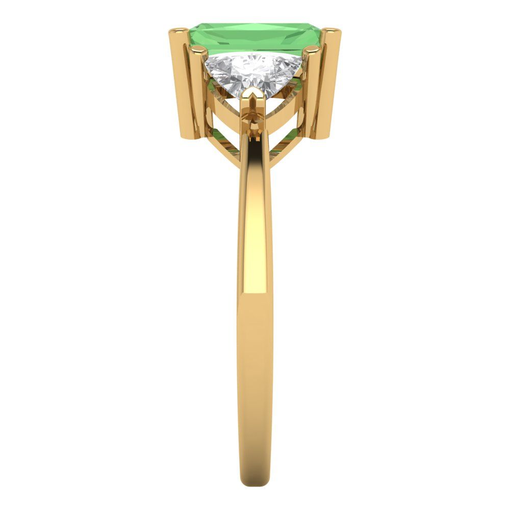 2.82 cttw Zirconia Simulated Green Diamond Three-Stone Engagement Ring - Solid Gold (VVS1, Emerald Cut,8x6mm)