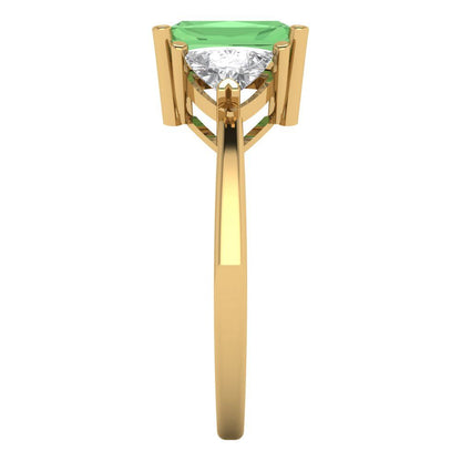 2.82 cttw Zirconia Simulated Green Diamond Three-Stone Engagement Ring - Solid Gold (VVS1, Emerald Cut,8x6mm)