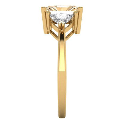 2.82 cttw Natural Morganite Three-Stone Engagement Ring - Solid Gold (Emerald Cut,8x6mm)